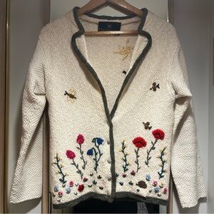 VTG GIESSWEIN Austria Wool Linen Blend Floral Embroidered Cottagecore Cardigan
